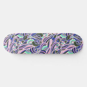 Blue and Pink Waves Pattern Skateboard