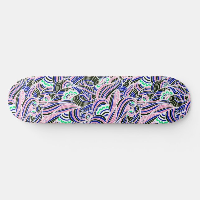 Blue and Pink Waves Pattern Skateboard (Horz)