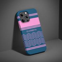 Blue and Pink Wavy Stripes Pattern Monogram