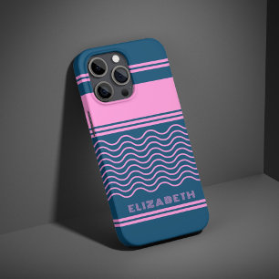 Blue and Pink Wavy Stripes Pattern Personalised  iPhone 16 Pro Case