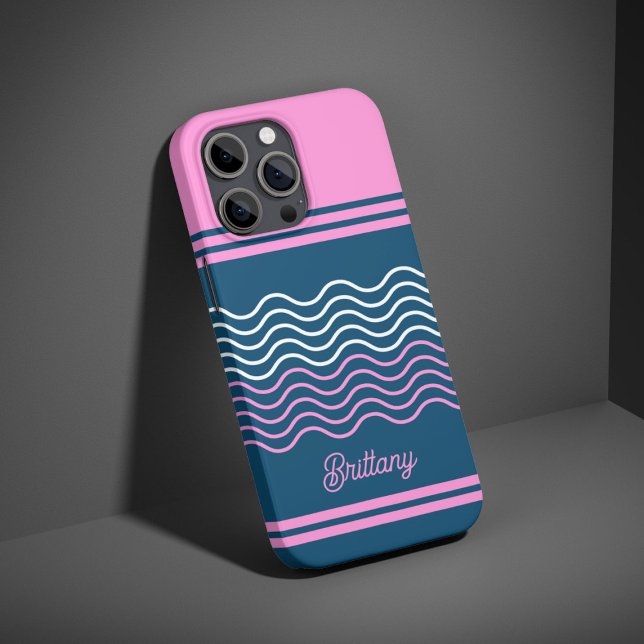 Blue and Pink Wavy Stripes Pattern Personalised  Case-Mate iPhone Case (Creator Uploaded)