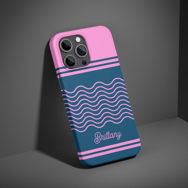 Blue and Pink Wavy Stripes Pattern Personalised  Case-Mate iPhone Case (Creator Uploaded)