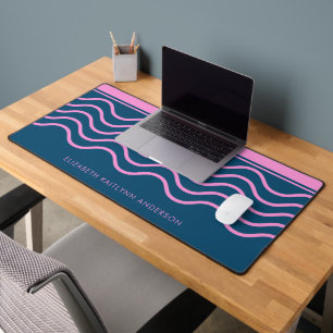 Blue and Pink Wavy Stripes Pattern Personalised  Desk Mat