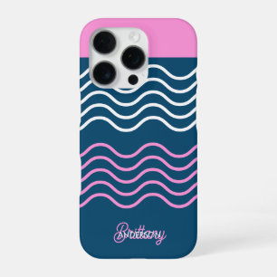 Blue and Pink Wavy Stripes Pattern Personalised iPhone 16 Pro Case