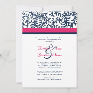 Blue and Pink Wedding Invitation