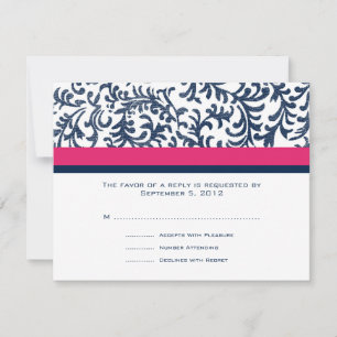 Blue and Pink  Wedding RSVP Card