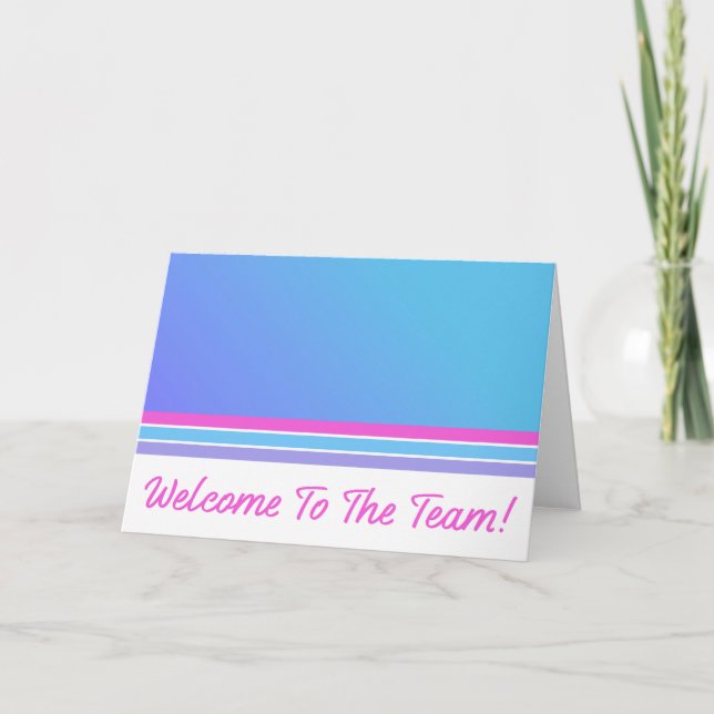 Blue and Pink Welcome to the Team New Employee Card (Front)