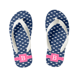 Blue and Pink Whales Square Monogram Kid's Thongs