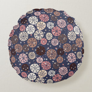Blue and pink winter round cushion