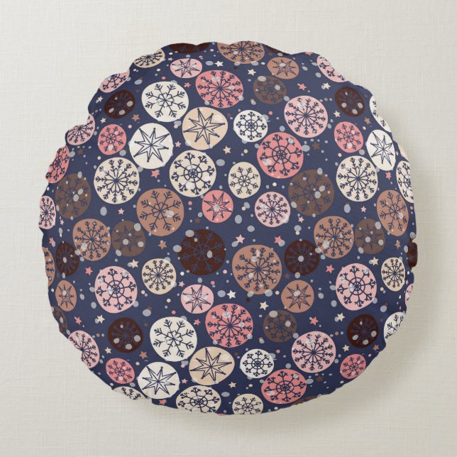Blue and pink winter round cushion (Front)