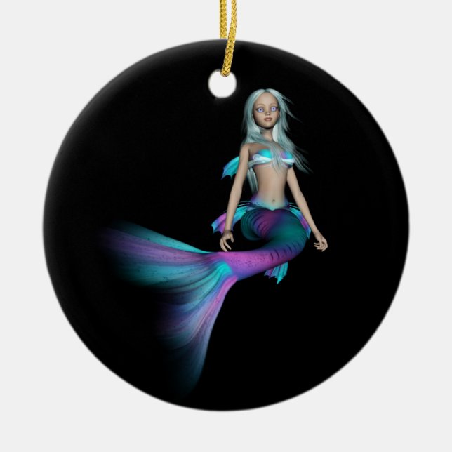Blue and purple 3D mermaid 4 Ceramic Ornament (Front)