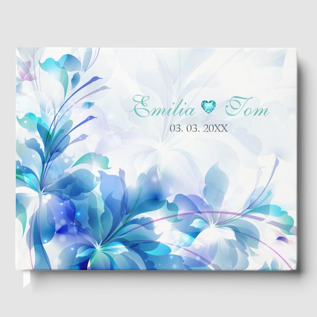 Blue And Purple Abstract Flowers Guest Book (Front)