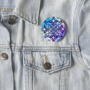 Blue and Purple Abstract Mandala Button