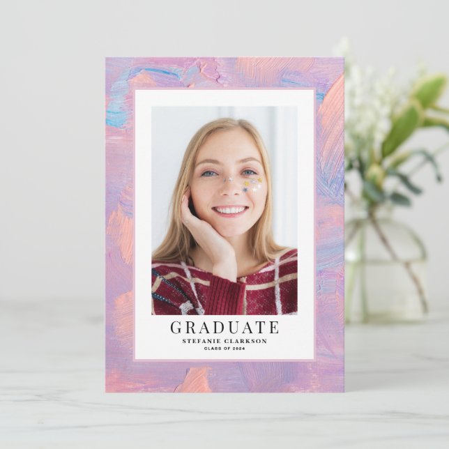 Blue and Purple Acyrlic Background Graduation Announcement (Standing Front)