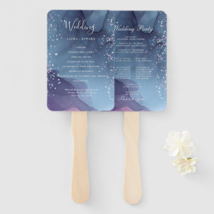 Blue and purple alcohol ink with glitter mystic hand fan