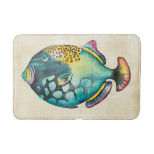 Blue and Purple Aquarium Fish Bath Mat