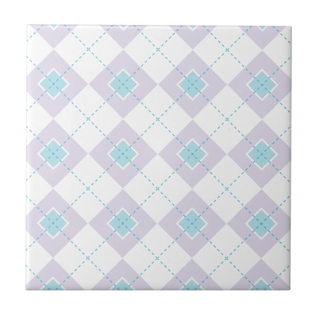 Blue and Purple Argyle Ceramic Tile (Front)