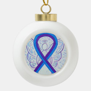 Blue and Purple Awareness Ribbon Angel Ornaments