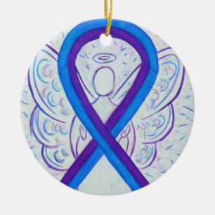 Blue and Purple Awareness Ribbon Angel Ornaments