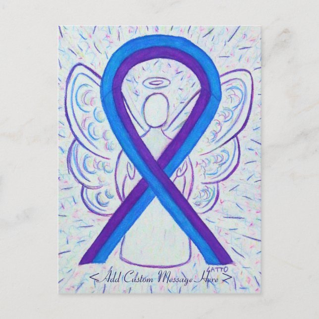 Blue and Purple Awareness Ribbon Angel Postcard (Front)