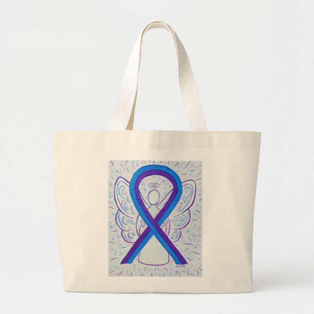 Blue and Purple Awareness Ribbon Art Tote Bag (Front)