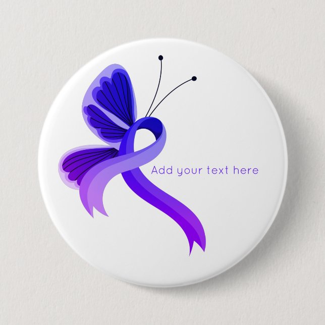 Blue and Purple Awareness Ribbon Butterfly  Button (Front)