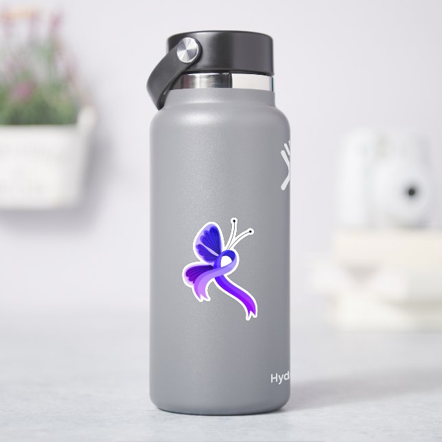 Blue and Purple Awareness Ribbon Butterfly T-Shirt (HydroFlask)