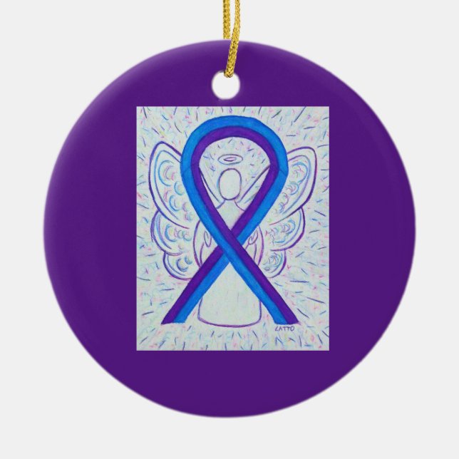 Blue and Purple Awareness Ribbon Custom Ornaments (Front)