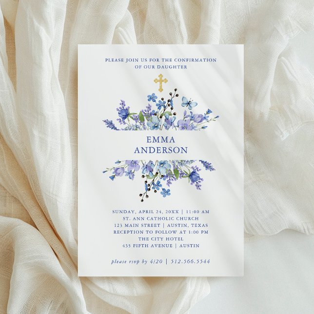 Blue and Purple Boho | Floral Confirmation Invitation (Creator Uploaded)