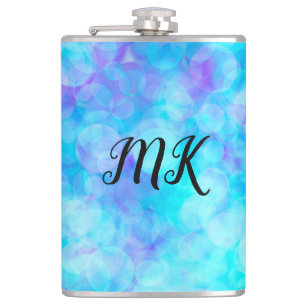 Blue and Purple Bokeh Bubbles  Hip Flask