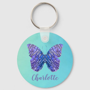 Blue and Purple Butterfly Name Monogram Key Ring
