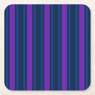 Blue and purple candy stripes square paper coaster