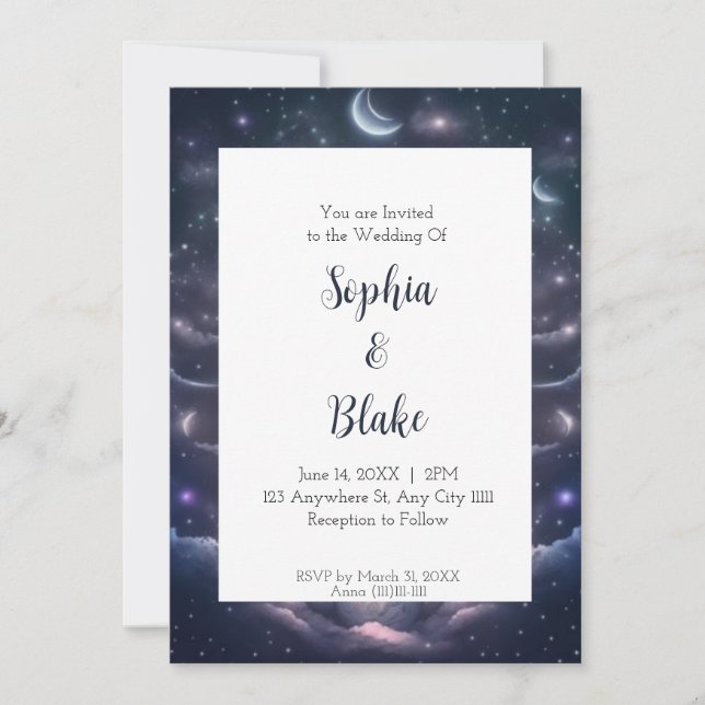 Blue and Purple Celestial Fantasy Wedding Invitation (Front)