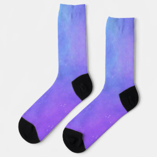 Blue and Purple Celestial Sky With Dotted Stars Socks