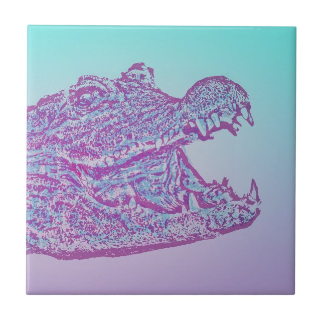 Blue and Purple Crocodile Print Ceramic Tile (Front)