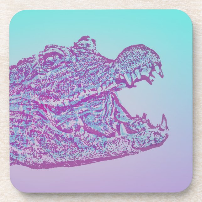 Blue and Purple Crocodile Print Coaster (Front)
