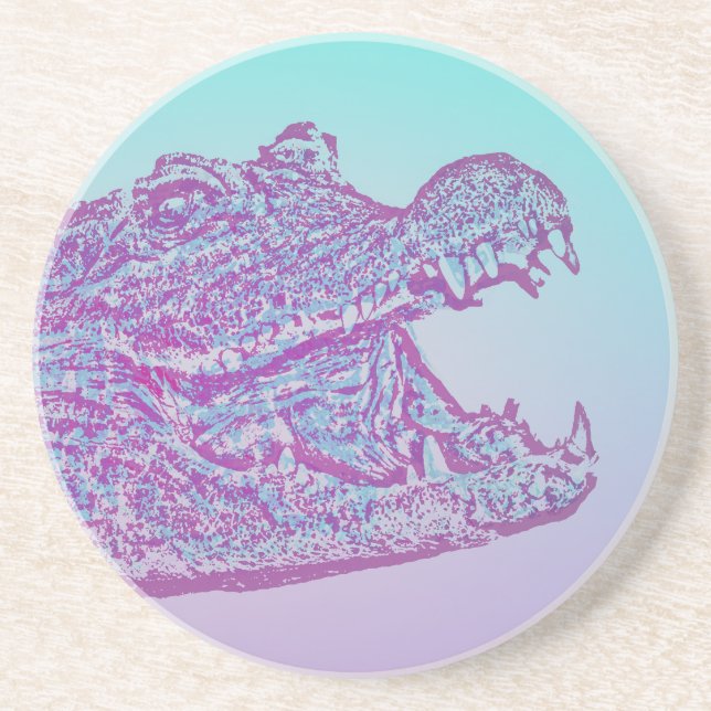Blue and Purple Crocodile Print Coaster (Front)