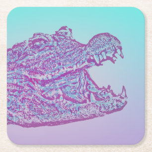 Blue and Purple Crocodile Print Square Paper Coaster