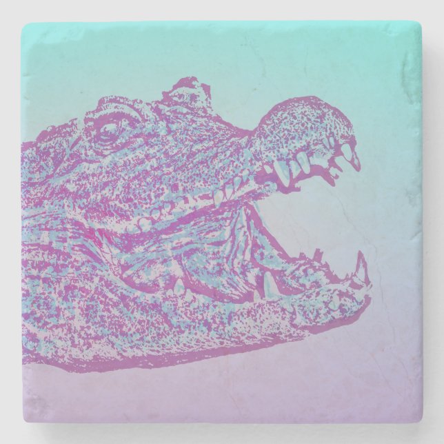 Blue and Purple Crocodile Print Stone Coaster (Front)