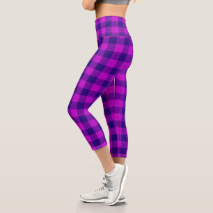 Blue and Purple Crosshatch Chequered Design Capri Leggings