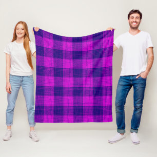 Blue and Purple Crosshatch Chequered Design  Fleece Blanket