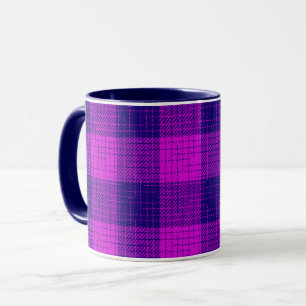Blue and Purple Crosshatch Chequered Design Mug