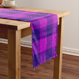Blue and Purple Crosshatch Chequered Design Short Table Runner