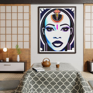 Blue and Purple Custom African Queen Art Faux Canvas Print