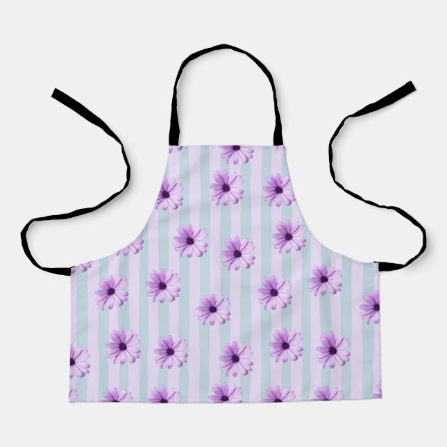 Blue and Purple Daisy Pattern Apron (Front)