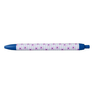 Blue and Purple Daisy Pattern Black Ink Pen