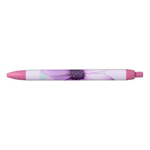 Blue and Purple Daisy Pattern Black Ink Pen