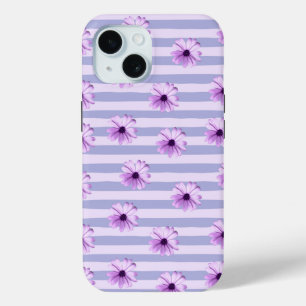 Blue and Purple Daisy Pattern iPhone 15 Case