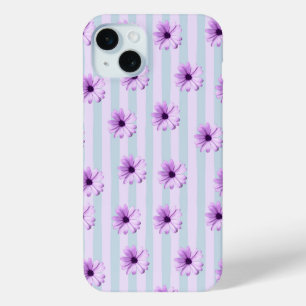 Blue and Purple Daisy Pattern iPhone 15 Mini Case