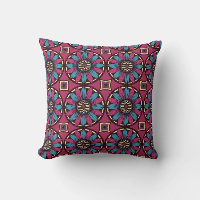 Blue and Purple Daisy Pattern Cushion (Front)